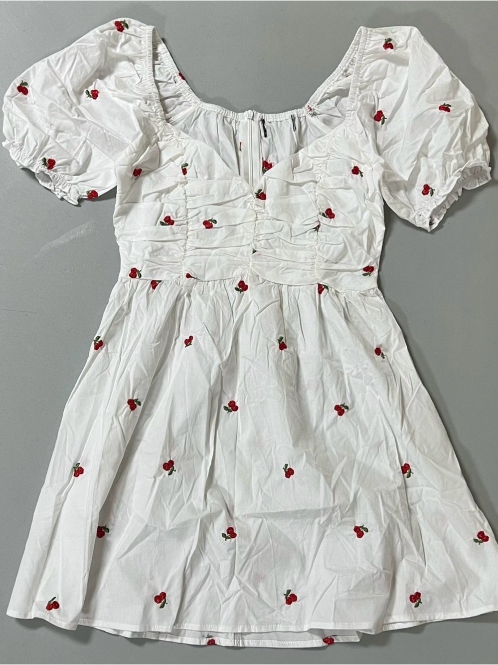 White Red Cherry Cherries Babydoll Mini Dress Size S 🍒✨ #cherry #dress #summer